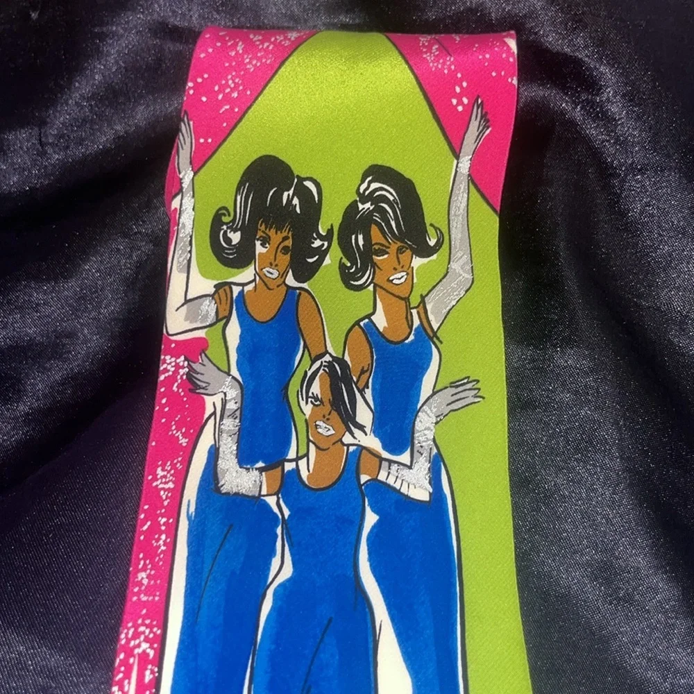 Stylish Pink & Lime Men's Novelty Tie with Blue Figure Design